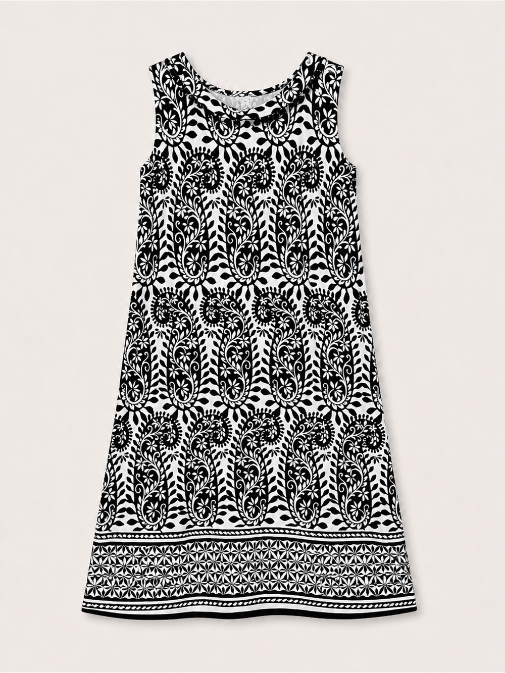 Talbots Black and White Paisley Sleeveless A-Line Dress